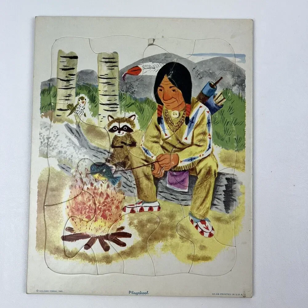 PLAYSKOOL Native American VTG 50s Puzzle Lot Indian  80-6A 6B USA Golden Press